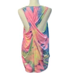 Oversized Neon Tie-Dye Twist Racerback Fitness Tank Top Sz Large Gym Fashion